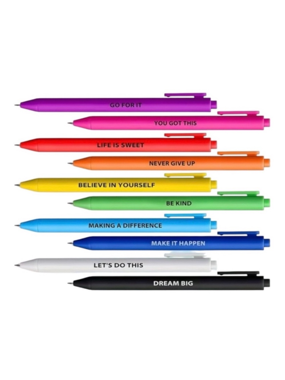 Inspirational Quote Pens 10 Pack Teacher Gift Black Ink Ballpoint Set